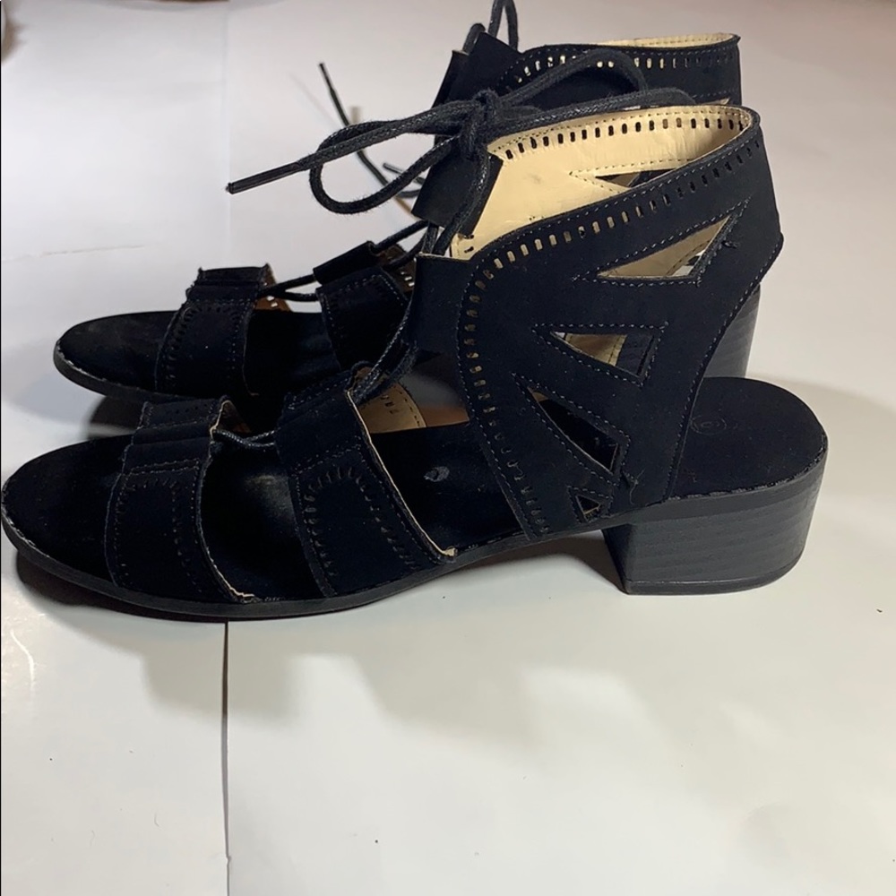 Tie up wedge sandal heel boho black